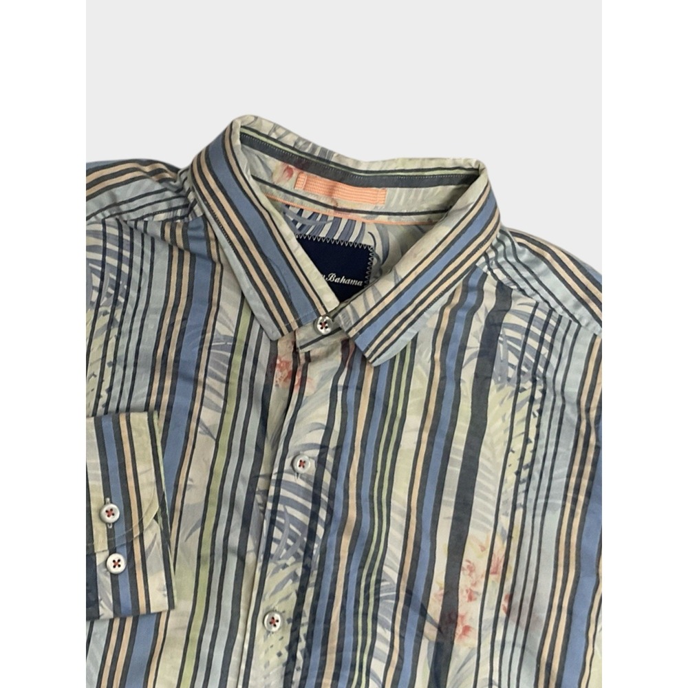 Tommy Bahama Button Down Shirt Mens XL Tropical Blue White Striped Long Sleeve
